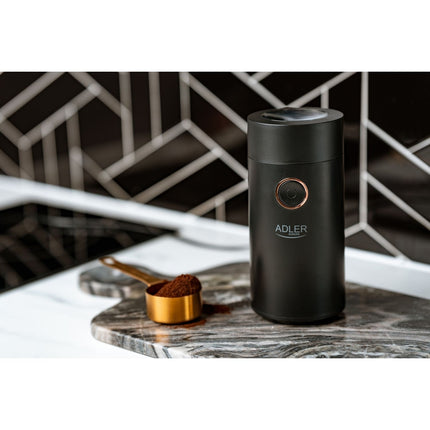Adler AD 4446 Elektrische Koffiemolen 150W – Koffiebonen Maler – RVS Messen – 75 Gram – Zwart/Goud