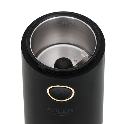 Adler AD 4446 Elektrische Koffiemolen 150W – Koffiebonen Maler – RVS Messen – 75 Gram – Zwart/Goud