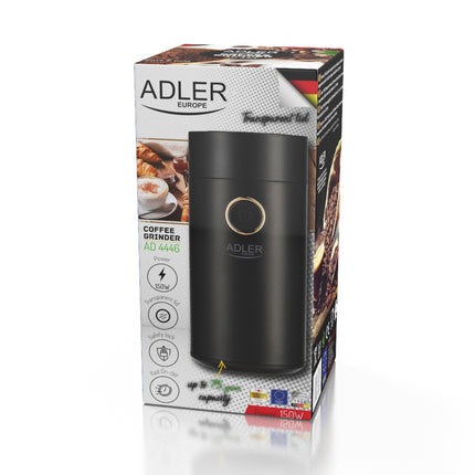 Adler AD 4446 Elektrische Koffiemolen 150W – Koffiebonen Maler – RVS Messen – 75 Gram – Zwart/Goud