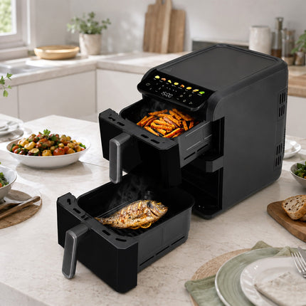 Dubbele Airfryer XXL 10 Liter met 2 Lades – 4L + 6L – 2700W – Kijkvenster – Zwart