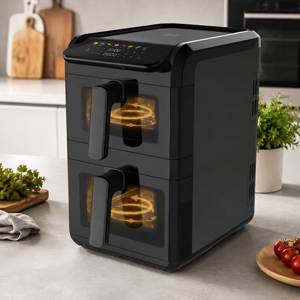 Dubbele Airfryer XXL 10 Liter met 2 Lades – 4L + 6L – 2700W – Kijkvenster – Zwart