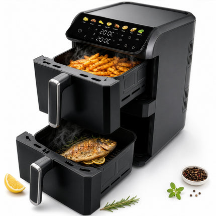 Dubbele Airfryer XXL 10 Liter met 2 Lades – 4L + 6L – 2700W – Kijkvenster – Zwart