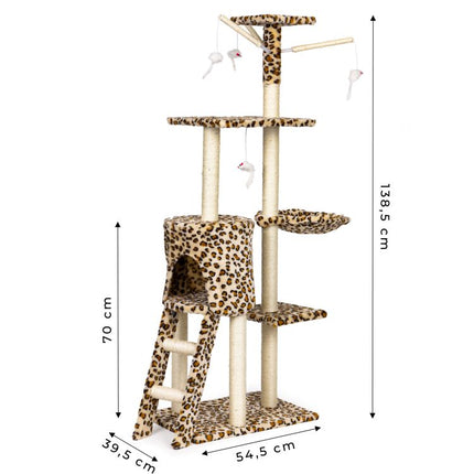 Petsi luxe XL katten krabpaal met meerdere speelmogelijkheden en niveaus 138 cm luipaard print