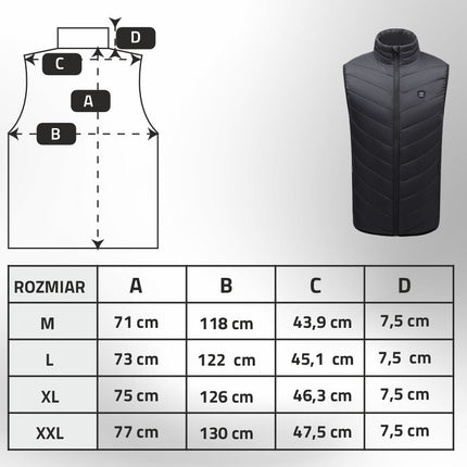 Manta Verwarmd Vest Met 4 Verwarmingszones Maat XXL - Elektrisch Vest Zwart Wintersport Outdoor - 35-60°C - MKG01