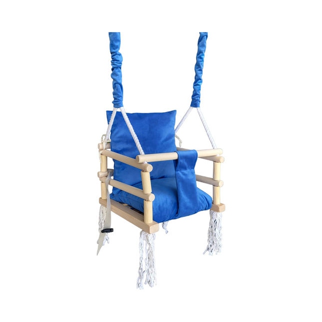 Luxe houten 3 in 1 blauwe meegroei baby schommel en kinder schommel – Baby swing – Schommel die meegroeit met je kindje - Schommelstoel - Schommels - handgemaakt