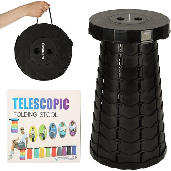 Trendmix Opvouwbare Kruk Verstelbaar & Lichtgewicht Zwart – Compacte Telescopische Kruk Voor Festival, Concert, Camping & Reizen