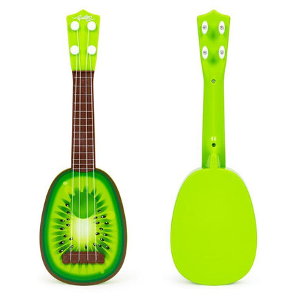 Ecotoys mini kunststof kinder ukelele / gitaar kiwi met 4 snaren 36 x 11.5 x 3.5 cm groen