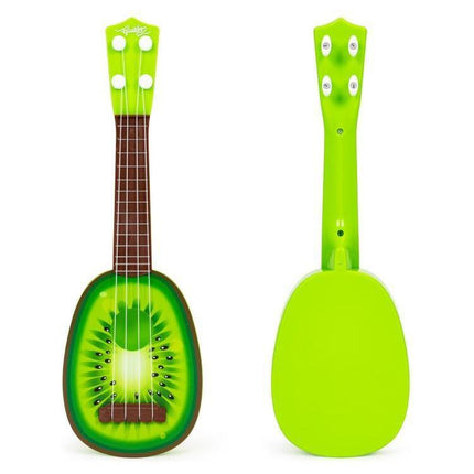 Ecotoys mini kunststof kinder ukelele / gitaar kiwi met 4 snaren 36 x 11.5 x 3.5 cm groen