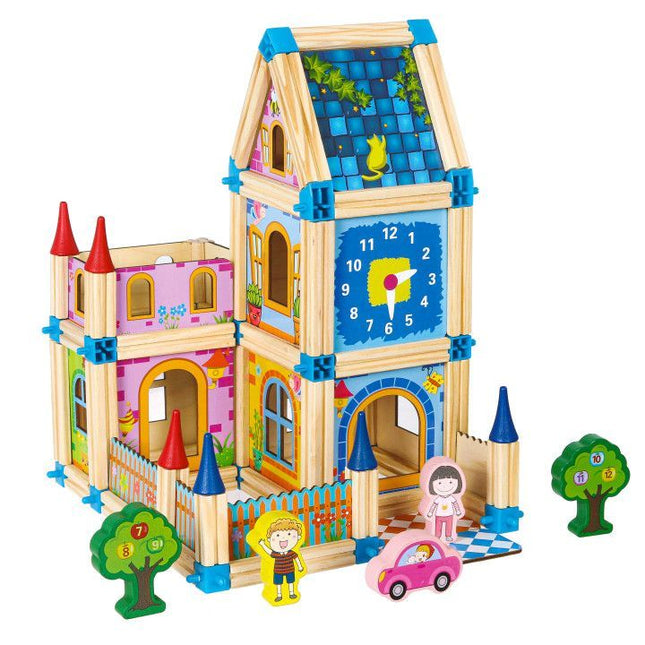 Ecotoys 128-delige houten constructie blokken voor het bouwen van een 6 in 1 toren - Montessori speelgoed - Vanaf 36 maanden