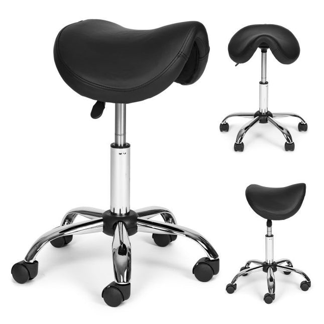 Verstelbare Ergonomische Draaikruk met Wieltjes – Zwarte Werkstoel voor Salon, Medisch Gebruik & Thuis - Kunstleer
