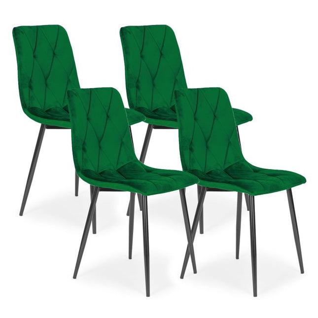 Modern Home Set van 4 Gewatteerde Fluwelen Stoelen Groen - Eetkamerstoelen - Woonkamerstoelen Met Metalen Poten
