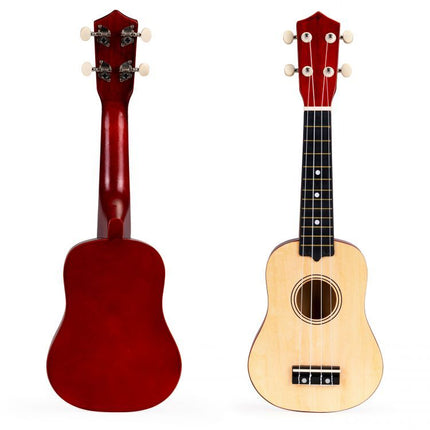 Ecotoys houten kinder ukelele/ gitaar met 4 snaren en 12 frets 17,5 x 5 x 52,5 cm beige