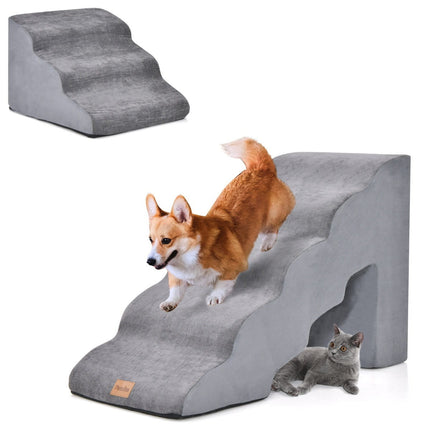 Costway 2-Delige Huisdiertrap Voor Grote en Kleine Honden en Katten Met Afneembare Hoes - Haarverwijderingsborstel - 83 x 40 x 56 cm Grijs