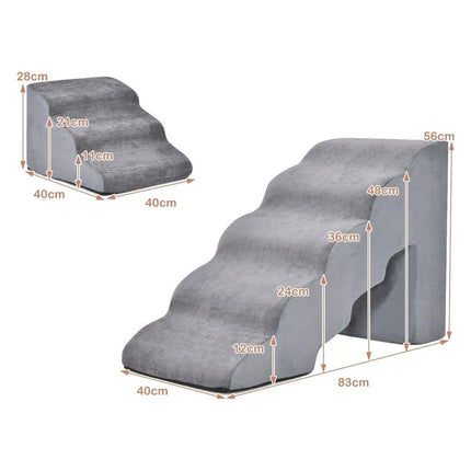 Trendmix 2-Delige Huisdiertrap Voor Grote en Kleine Honden en Katten Met Afneembare Hoes - Haarverwijderingsborstel - 83 x 40 x 56 cm Grijs