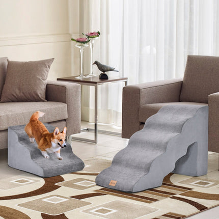 Trendmix 2-Delige Huisdiertrap Voor Grote en Kleine Honden en Katten Met Afneembare Hoes - Haarverwijderingsborstel - 83 x 40 x 56 cm Grijs
