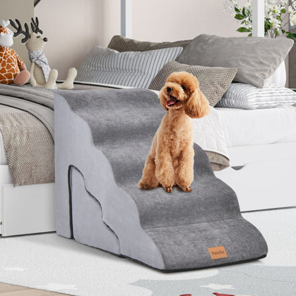 Costway 2-Delige Huisdiertrap Voor Grote en Kleine Honden en Katten Met Afneembare Hoes - Haarverwijderingsborstel - 83 x 40 x 56 cm Grijs