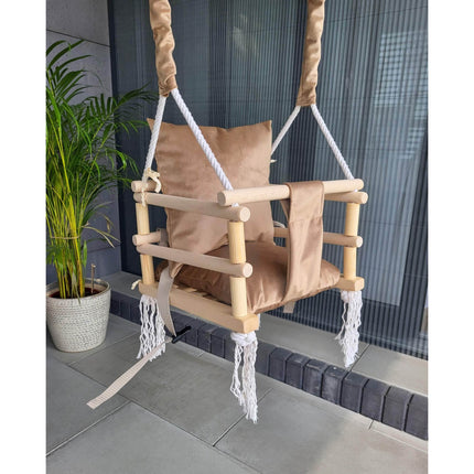 Luxe houten 3 in 1 beige bruine meegroei baby schommel en Kinder schommel – Baby swing – Schommel die meegroeit met je kindje - Schommelstoel - Schommels - Handgemaakt