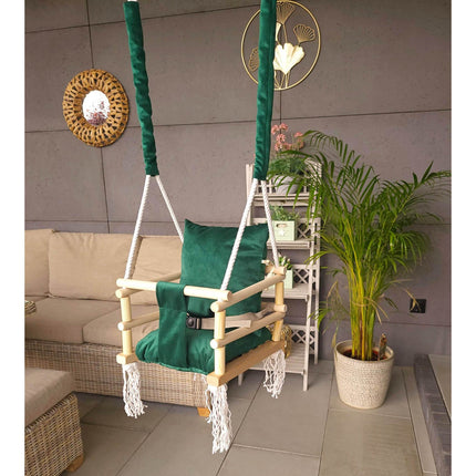 Luxe 3 in 1 groene meegroei babyschommel en Kinderschommel