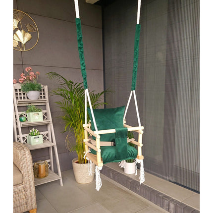 Luxe 3 in 1 groene meegroei babyschommel en Kinderschommel
