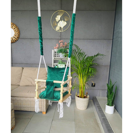 Luxe 3 in 1 groene meegroei babyschommel en Kinderschommel
