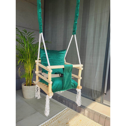 Luxe 3 in 1 groene meegroei babyschommel en Kinderschommel