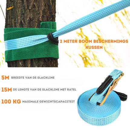 Trendmix Ninja Warrior Set 15 meter met 9 obstakels - Slackline Voor Kinderen - Buiten Speelset - Verstelbare Obstakels - Kleurrijke Speelset