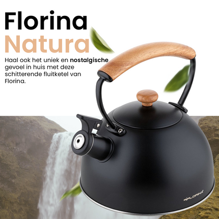 2de kansje Florina Natura Line fluitketel RVS mat zwart 2.3 Liter - ook geschikt voor inductie