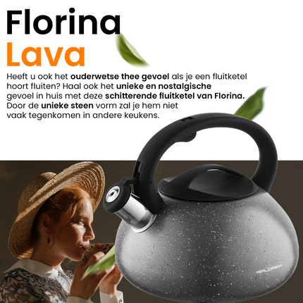 Florina Lava fluitketel RVS zwart / grijs 2.5 Liter - ook geschikt voor inductie