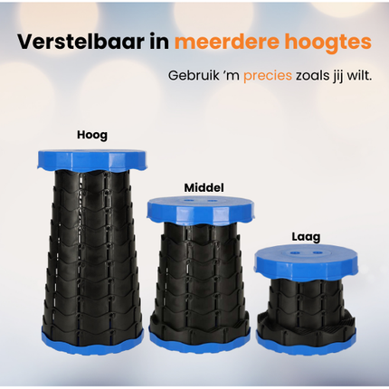 Trendmix Opvouwbare Kruk Verstelbaar & Lichtgewicht – Blauwe Telescopische Kruk Voor Festival, Concert, Camping & Reizen