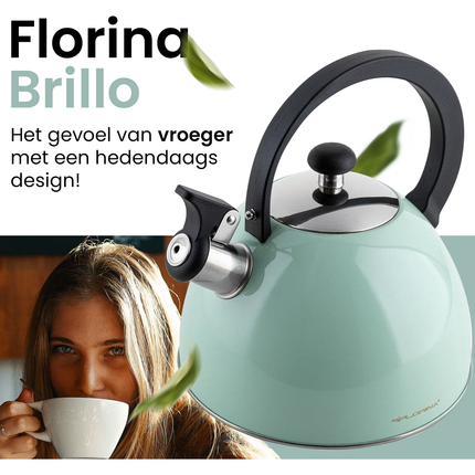 Florina Brillo fluitketel RVS mint groen 2.5 Liter - ook geschikt voor inductie