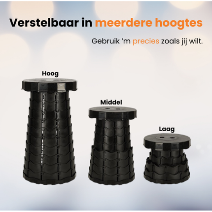 Trendmix Opvouwbare Kruk Verstelbaar & Lichtgewicht Zwart – Compacte Telescopische Kruk Voor Festival, Concert, Camping & Reizen