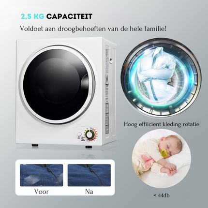 Costway Mini Wasdroger 2.5 Kg capaciteit Wit -  Elektrische Droger - Afvoerluchtdroger - 4 Droogmodi - 42 L 850 W