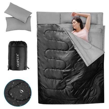 Trendmix Dubbele Slaapzak 2-in-1 – Waterdicht – Met 2 Kussens & Draagtas – 220x150 cm – Voor Kamperen & Reizen – Zwart