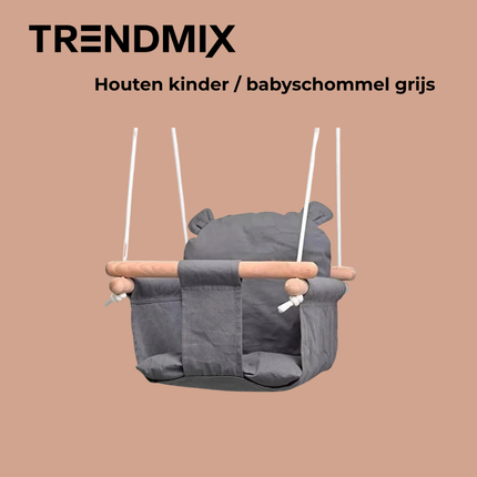 Trendmix Babyschommel Hout – Kinder Schommel Verstelbaar – Baby Schommel Binnen Buiten – Met Rugleuning – Grijs