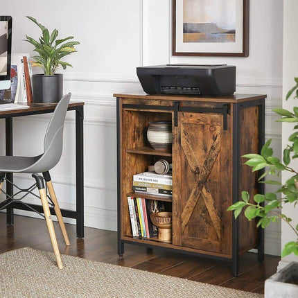Vasagle dressoir met schuifdeur en verstelbare planken - Stalen frame - Industriële vintage stijl - bruin-zwart - LSC88BX