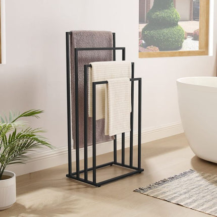 Vrijstaande Handdoekhouder 4 Niveaus – Stalen Handdoekrek Mat Zwart – Modern Design voor Badkamer of Wasruimte