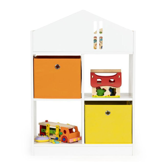 Ecotoys boekenkast met 2 mandjes - speelgoedkast 6 vakken - kinderkast wit / oranje / geel - 65.2 x 27 x 90.5 cm