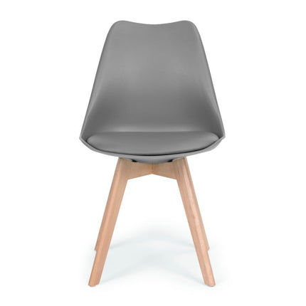 Modern Home Set Van 4 Eetkamerstoelen - Kuip Stoelen Met Eco-Leer Kussen En Beukenhouten Poten - Donkergrijs