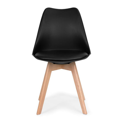 Modern Home Set Van 4 Eetkamerstoelen - Kuip Stoelen Met Eco-Leer Kussen En Beukenhouten Poten - Zwart