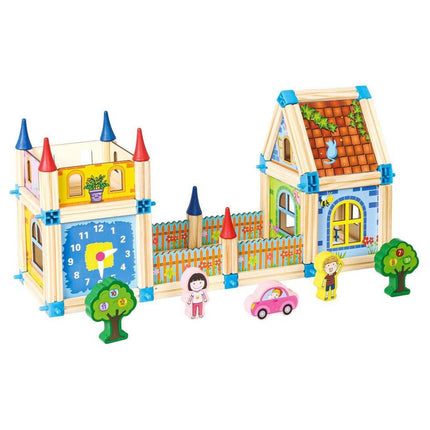 Ecotoys 128-delige houten constructie blokken voor het bouwen van een 6 in 1 toren - Montessori speelgoed - Vanaf 36 maanden