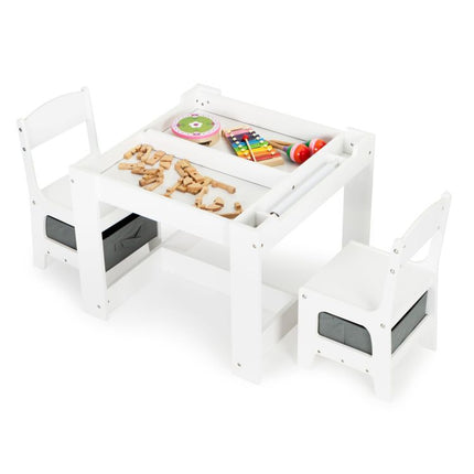 Dubbelzijdige kindertafel met stoeltjes 63x63x51cm wit