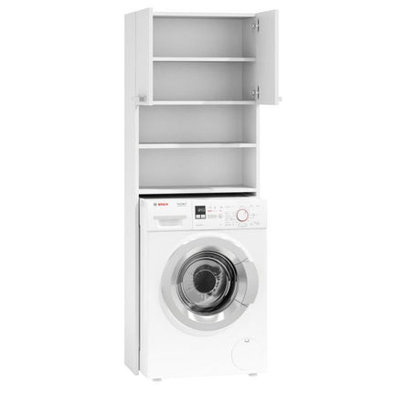 Modern Home wasmachine kast met 2 deuren en 4 planken - Geschikt voor wasmachines van maximaal 89 x 60,8 cm - Wasmachine ombouw - Wit