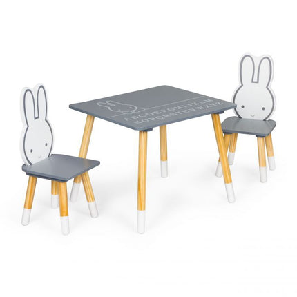 Konijn kindertafel met 2 stoeltjes grijs