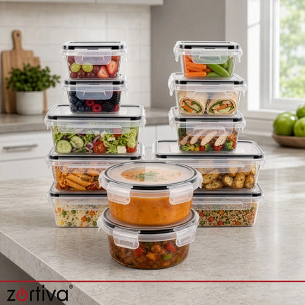 Vershoudbakjes Set 12 Stuks – Meal Prep Bakjes met Deksel – 350 ml tot 1 Liter