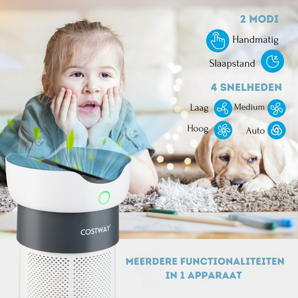 Costway Luchtreiniger met H13-HEPA-filter 4 standen 121 ㎡ per uur - Lucht Kwaliteitsindicator - Allergieën - Slaapmodus - Luchtverfrisser 8-Uurs Timer