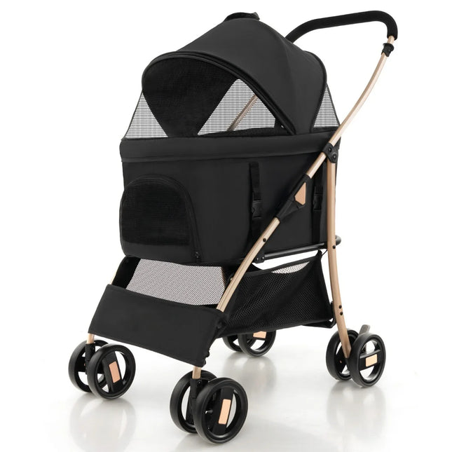 Trendmix Hondenbuggy 3-in-1 Zwart – Opvouwbare Hondenwagen – Verwijderbare Draagbox & Autostoel – Tot 15 kg – Met Vering & Opbergruimte