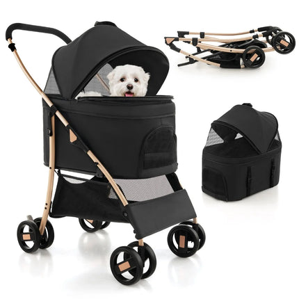 Trendmix Hondenbuggy 3-in-1 Zwart – Opvouwbare Hondenwagen – Verwijderbare Draagbox & Autostoel – Tot 15 kg – Met Vering & Opbergruimte