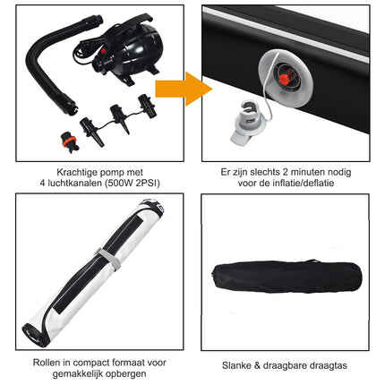 Trendmix Opblaasbare Airtrack Gymnastiekmat 3 Meter - Turnmat Inclusief Elektrische Pomp En Opbergtas - Yoga Sportmat - 10cm Dikte