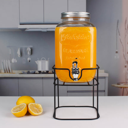 Drankdispenser 4 Liter met Kraantje en Metalen Standaard – Glazen Sapdispenser – Limonadedispenser voor Water, Sap & IJsthee