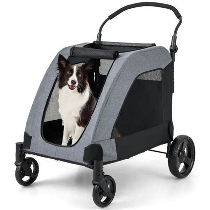 Trendmix Opvouwbare XXL Hondenbuggy Met Ademend Gaas En Opbergvakken - Voor Honden En Katten Tot 60 kg - 67 x 98 x 88 cm Grijs
